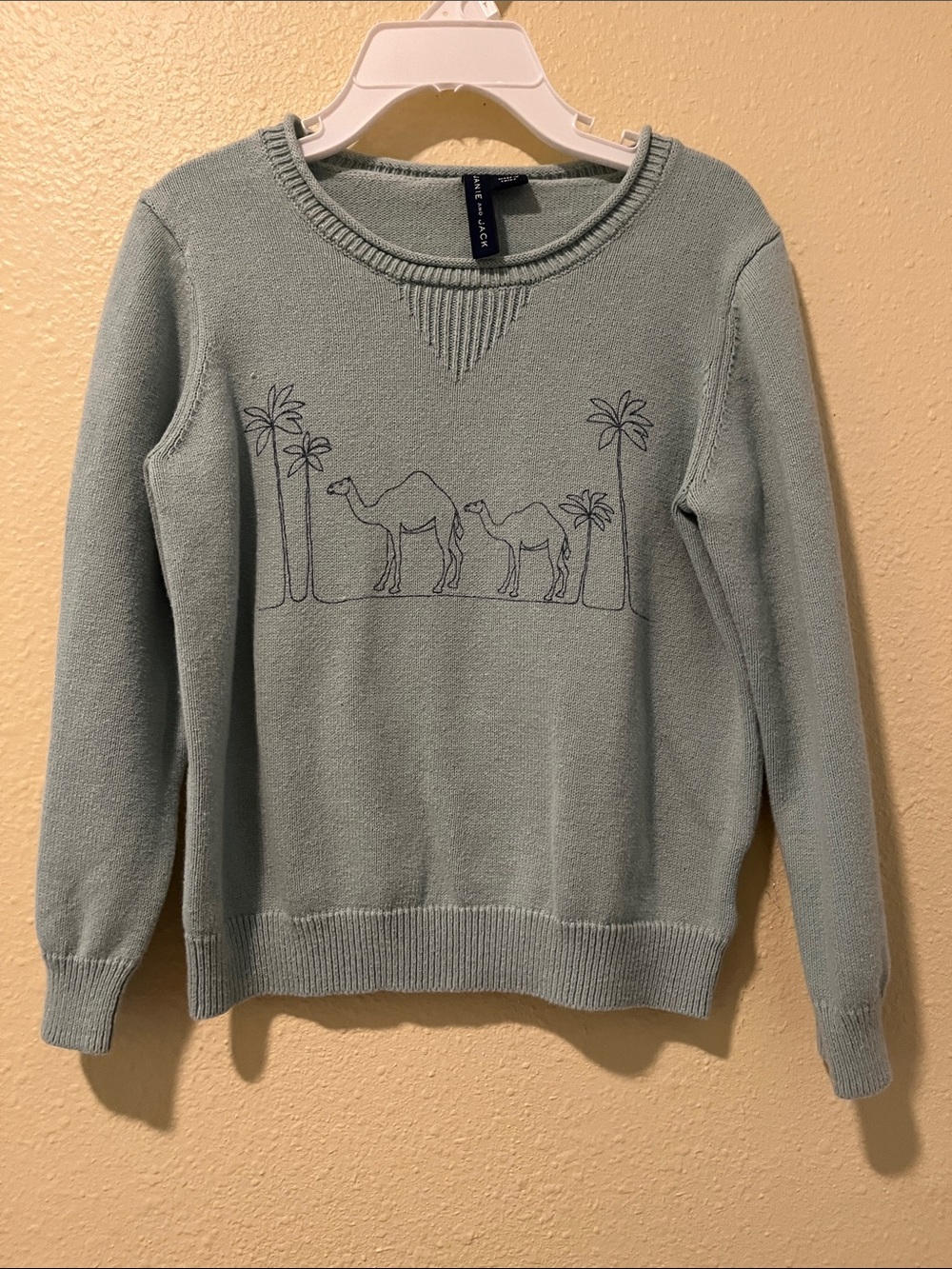 Janie and Jack Kids Sage Green Camel & Palm Crewneck Sweater
